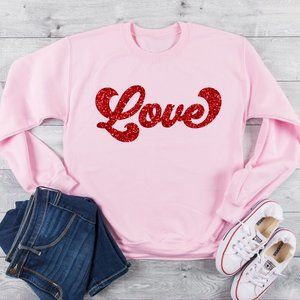 Retro Love Red Glitter Valentines Day Sweatshirt